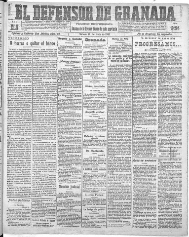 'El Defensor de Granada  : diario político independiente' - Año XLII Número 19294  - 1920 Julio 17