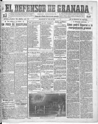 'El Defensor de Granada  : diario político independiente' - Año XLII Número 19295  - 1920 Julio 21