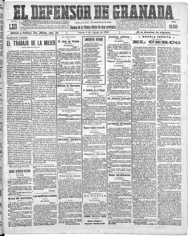 'El Defensor de Granada  : diario político independiente' - Año LXII Número 19300  - 1920 Agosto 05