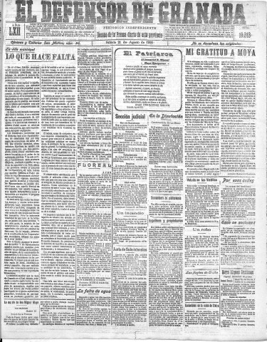 'El Defensor de Granada  : diario político independiente' - Año LXII Número 19313  - 1920 Agosto 21