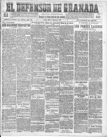 'El Defensor de Granada  : diario político independiente' - Año LXII Número 19317  - 1920 Agosto 26