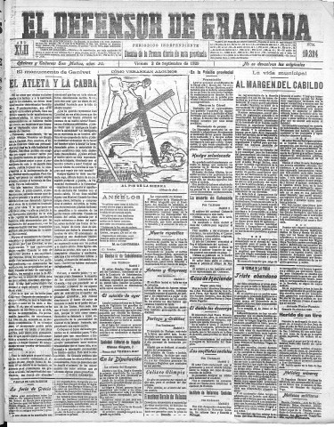 'El Defensor de Granada  : diario político independiente' - Año LXII Número 19324  - 1920 Septiembre 03