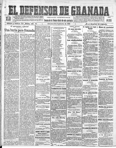 'El Defensor de Granada  : diario político independiente' - Año LXII Número 19328  - 1920 Septiembre 08