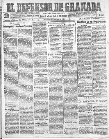 'El Defensor de Granada  : diario político independiente' - Año LXII Número 19332  - 1920 Septiembre 12
