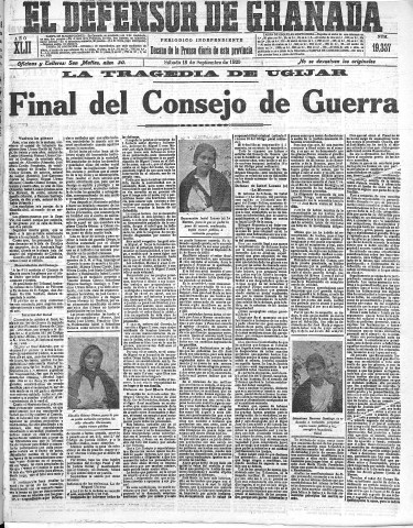 'El Defensor de Granada  : diario político independiente' - Año LXII Número 19337  - 1920 Septiembre 18
