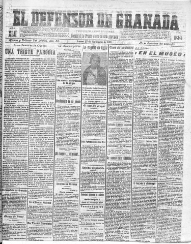 'El Defensor de Granada  : diario político independiente' - Año LXII Número 19341  - 1920 Septiembre 23