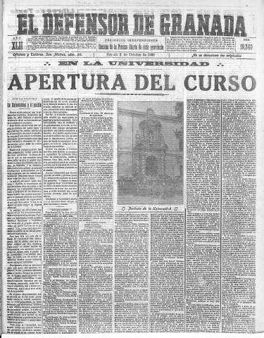 'El Defensor de Granada  : diario político independiente' - Año LXII Número 19349  - 1920 Octubre 02