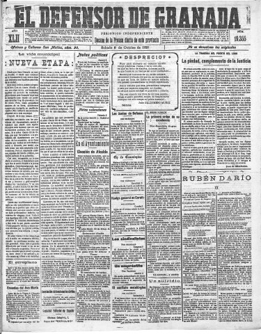 'El Defensor de Granada  : diario político independiente' - Año LXII Número 19355  - 1920 Octubre 09