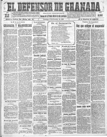 'El Defensor de Granada  : diario político independiente' - Año LXII Número 19362  - 1920 Octubre 17