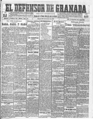 'El Defensor de Granada  : diario político independiente' - Año LXII Número 19372  - 1920 Octubre 29