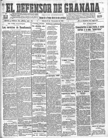 'El Defensor de Granada  : diario político independiente' - Año LXII Número 19379  - 1920 Noviembre 06