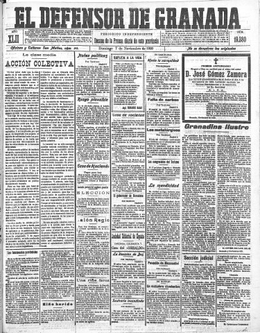 'El Defensor de Granada  : diario político independiente' - Año LXII Número 19380  - 1920 Noviembre 07