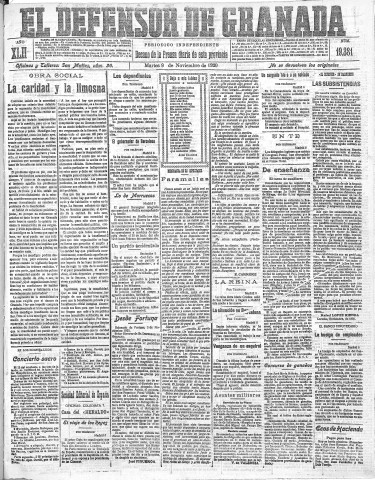 'El Defensor de Granada  : diario político independiente' - Año LXII Número 19381  - 1920 Noviembre 09