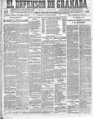 'El Defensor de Granada  : diario político independiente' - Año LXII Número 19385  - 1920 Noviembre 13