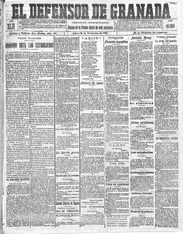 'El Defensor de Granada  : diario político independiente' - Año LXII Número 19389  - 1920 Noviembre 18