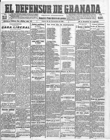 'El Defensor de Granada  : diario político independiente' - Año LXII Número 19395  - 1920 Noviembre 25