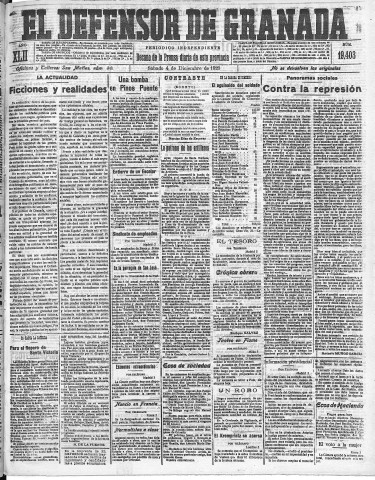 'El Defensor de Granada  : diario político independiente' - Año LXII Número 19403  - 1920 Diciembre 04