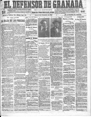 'El Defensor de Granada  : diario político independiente' - Año LXII Número 19407  - 1920 Diciembre 09