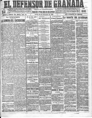 'El Defensor de Granada  : diario político independiente' - Año LXII Número 19408  - 1920 Diciembre 10