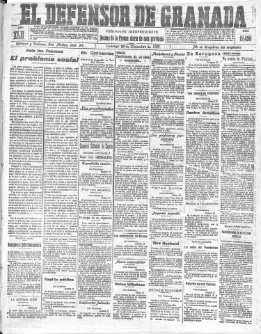 'El Defensor de Granada  : diario político independiente' - Año LXII Número 19420  - 1920 Diciembre 26