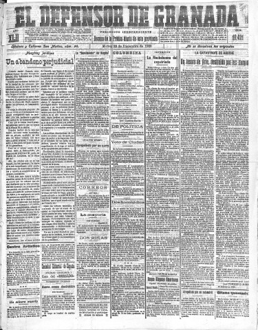 'El Defensor de Granada  : diario político independiente' - Año LXII Número 19421  - 1920 Diciembre 28