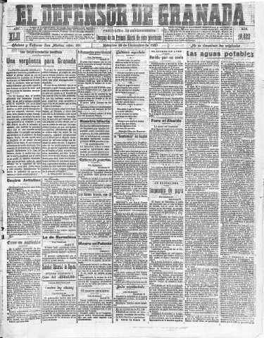 'El Defensor de Granada  : diario político independiente' - Año LXII Número 19422  - 1920 Diciembre 29