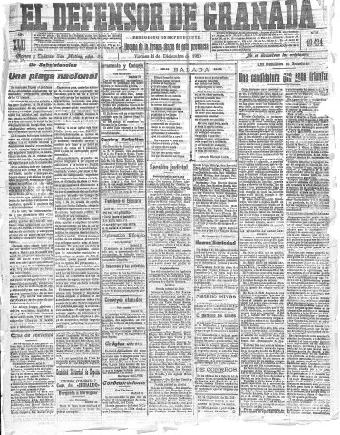 'El Defensor de Granada  : diario político independiente' - Año LXII Número 19424  - 1920 Diciembre 31