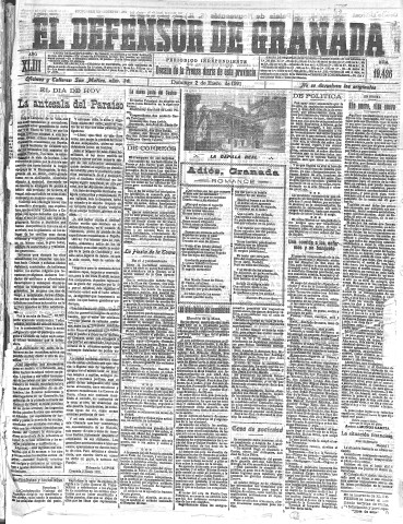 'El Defensor de Granada  : diario político independiente' - Año XLIII Número 19426  - 1921 Enero 02