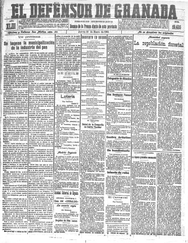 'El Defensor de Granada  : diario político independiente' - Año XLIII Número 19435  - 1921 Enero 13