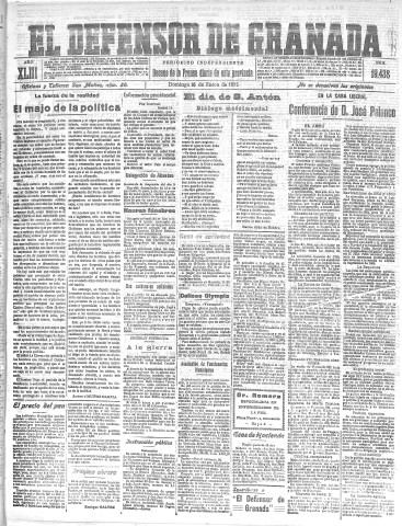 'El Defensor de Granada  : diario político independiente' - Año XLIII Número 19438  - 1921 Enero 16