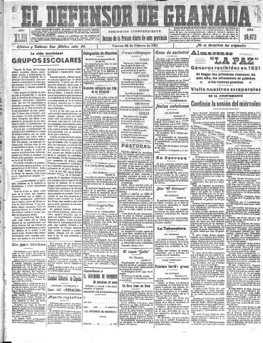 'El Defensor de Granada  : diario político independiente' - Año XLIII Número 19472  - 1921 Febrero 25