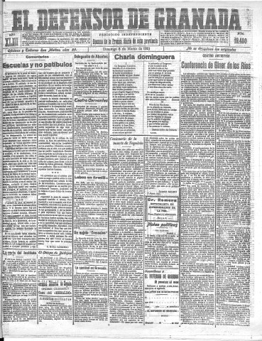 'El Defensor de Granada  : diario político independiente' - Año XLIII Número 19480  - 1921 Marzo 06