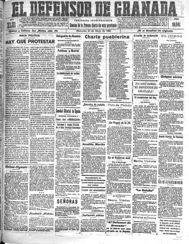 'El Defensor de Granada  : diario político independiente' - Año XLIII Número 19541  - 1921 Mayo 18
