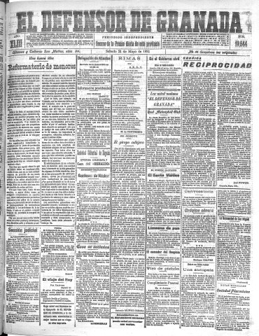 'El Defensor de Granada  : diario político independiente' - Año XLIII Número 19544  - 1921 Mayo 21