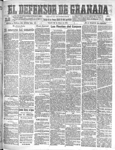 'El Defensor de Granada  : diario político independiente' - Año XLIII Número 19549  - 1921 Mayo 28