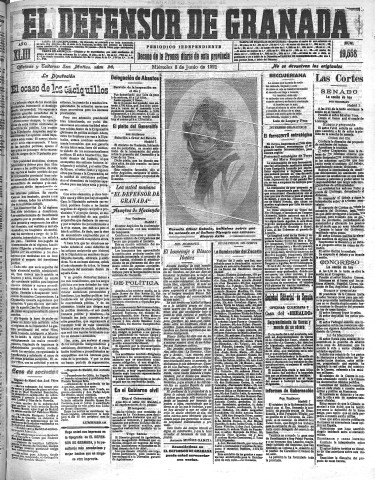 'El Defensor de Granada  : diario político independiente' - Año XLIII Número 19558  - 1921 Junio 08