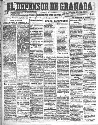 'El Defensor de Granada  : diario político independiente' - Año XLIII Número 19562  - 1921 Junio 12