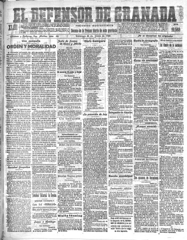 'El Defensor de Granada  : diario político independiente' - Año XLIII Número 19568  - 1921 Junio 19