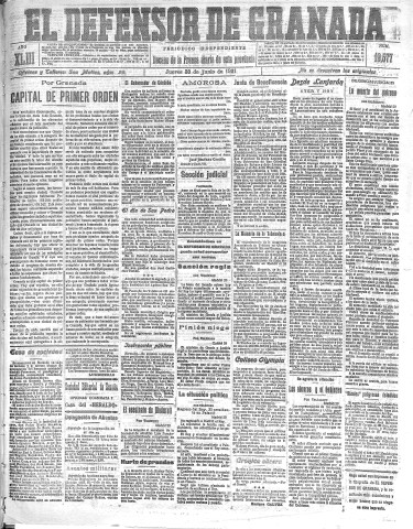 'El Defensor de Granada  : diario político independiente' - Año XLIII Número 19577  - 1921 Junio 30
