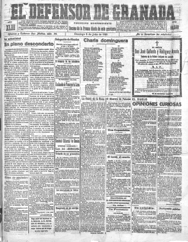 'El Defensor de Granada  : diario político independiente' - Año XLIII Número 19580  - 1921 Julio 03