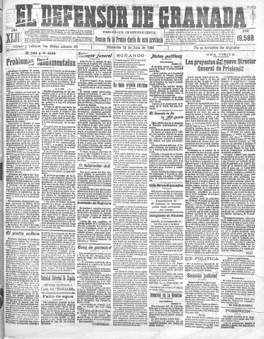 'El Defensor de Granada  : diario político independiente' - Año XLIII Número 19588  - 1921 Julio 13