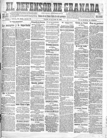 'El Defensor de Granada  : diario político independiente' - Año XLIII Número 19590  - 1921 Julio 15