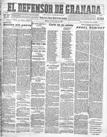 'El Defensor de Granada  : diario político independiente' - Año XLIII Número 19593  - 1921 Julio 19