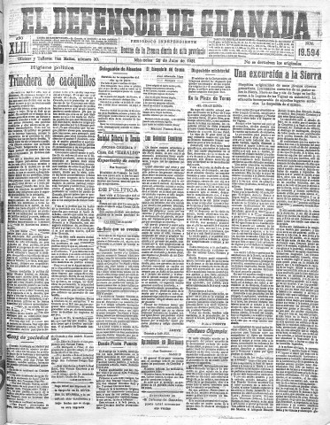 'El Defensor de Granada  : diario político independiente' - Año XLIII Número 19594  - 1921 Julio 20