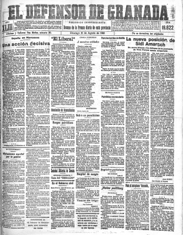 'El Defensor de Granada  : diario político independiente' - Año XLIII Número 19622  - 1921 Agosto 21