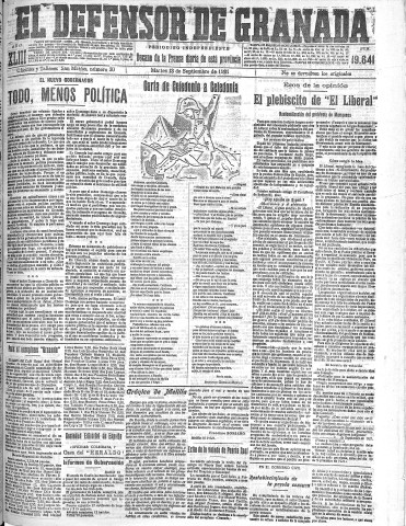'El Defensor de Granada  : diario político independiente' - Año XLIII Número 19641  - 1921 Septiembre 13