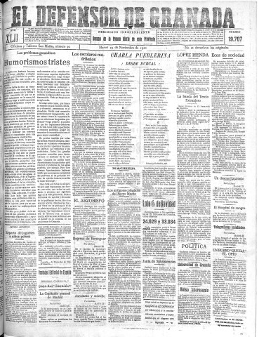 'El Defensor de Granada  : diario político independiente' - Año XLIII Número 19707  - 1921 Noviembre 29