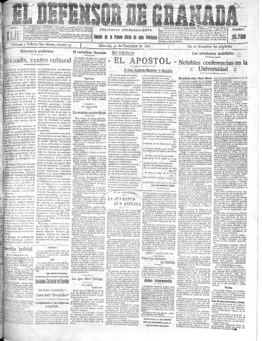 'El Defensor de Granada  : diario político independiente' - Año XLIII Número 19708  - 1921 Noviembre 30
