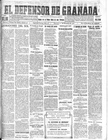 'El Defensor de Granada  : diario político independiente' - Año XLIII Número 19726  - 1921 Diciembre 21