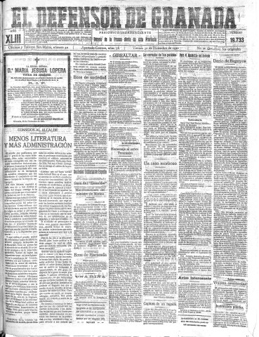 'El Defensor de Granada  : diario político independiente' - Año XLIII Número 19733  - 1921 Diciembre 30